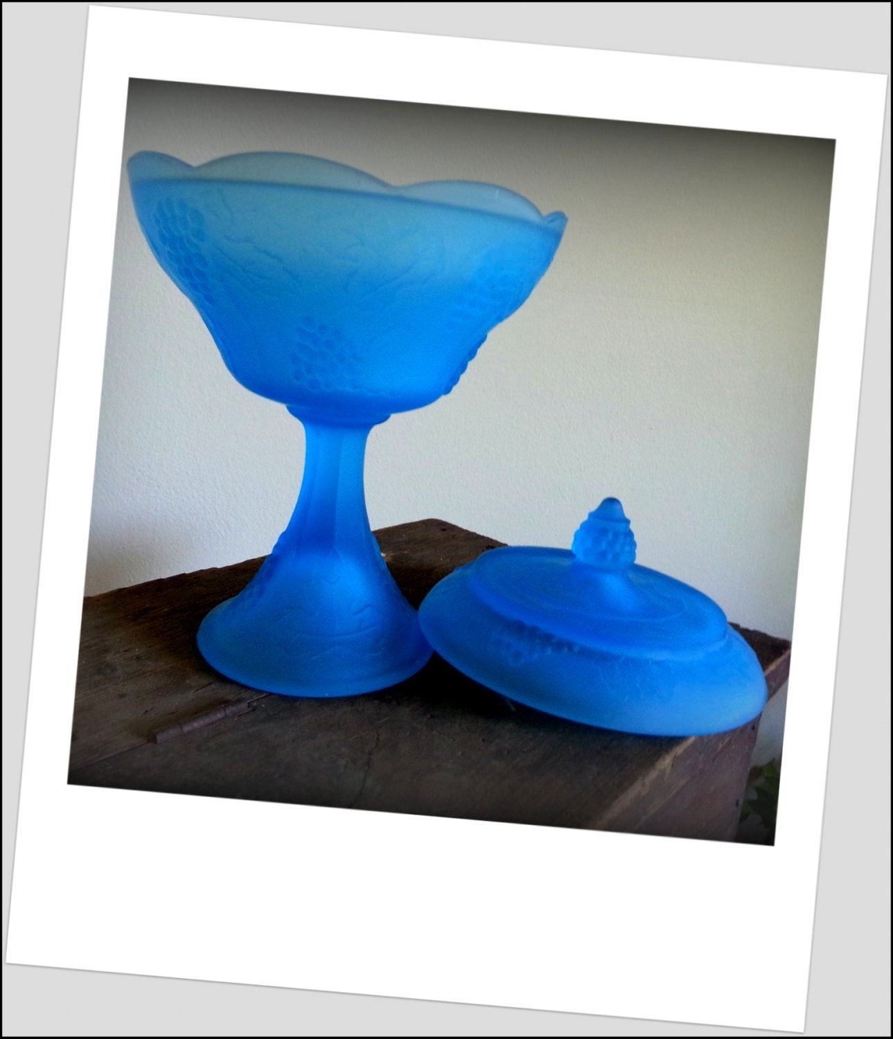 Indiana Glass Co. Satin Blue Compote Dish with Lid Haute Juice