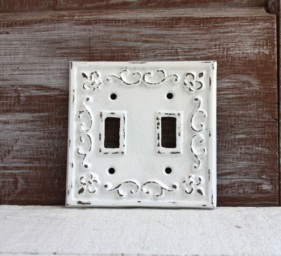 White Double Light Switch Cover Distressed LightSwitch Plate