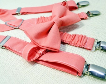 Coral bow tie and Suspender Set for baby/toddler/teen/adult