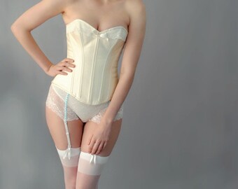 Ivory Satin Overbust Steel Boned Corset