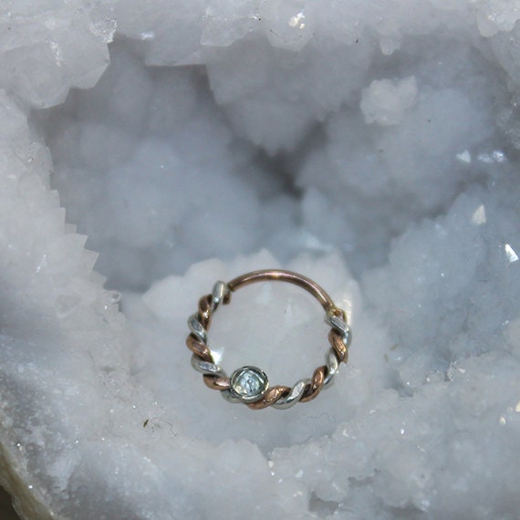 Silver and Gold Septum Ring 14g - Topaz Nose Hoop - Tragus Earring Hoop - Cartilage Hoop Earring - Nose Ring - Nipple Ring - Rook Jewelry