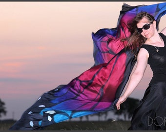 Hand painted silk veil, almost like wings. Belly dance veil made to order.