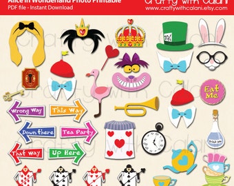 Alice in Wonderland Photo Booth Prop, Children Party Photo Booth Prop, Instant Download, Party Printable