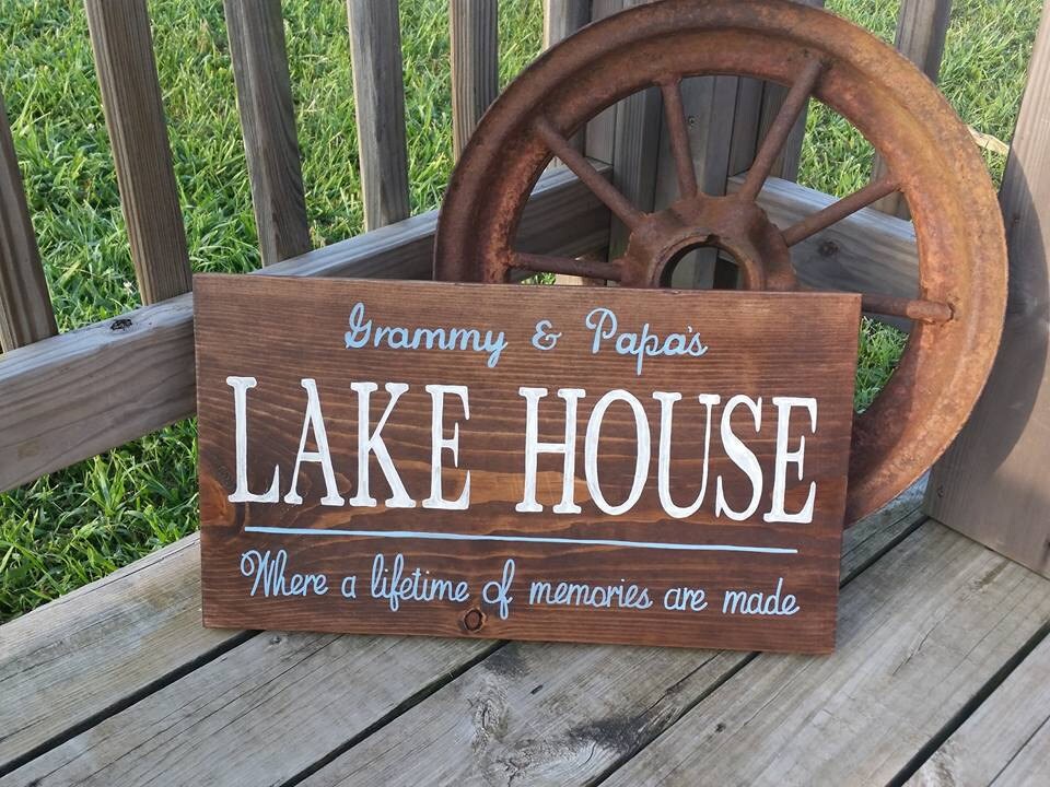 Personalized Family Lake House Sign Lakehouse Name Stained