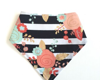 Baby Bandana Bib Black White Mint Blush Gold Floral - Bandana Bib - Baby Bibdana - Drool Bib - Adjustable Baby Bib - Dribble Bib - Baby Gift