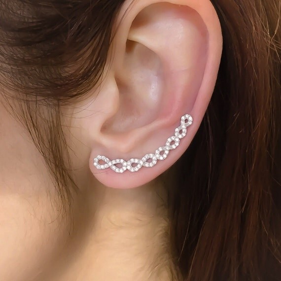 Sterling Silver ear crawler earrings white infinity by TrendSilver