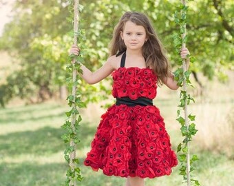 Full flowered girl dress - poppy dress - wedding flower girl
