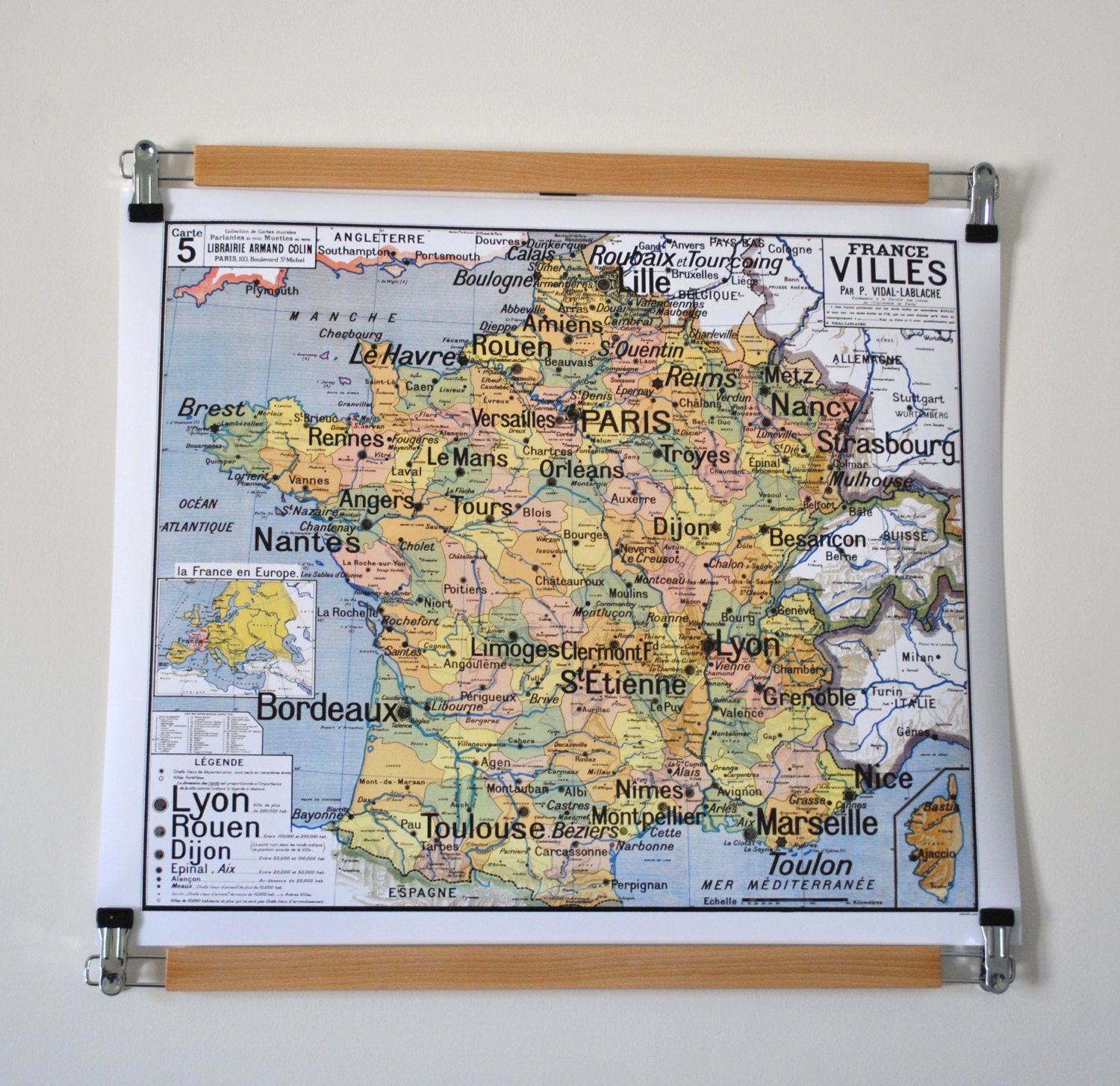 Reproduction d'ancienne carte d'école N 5 France Villes par JeLiDee