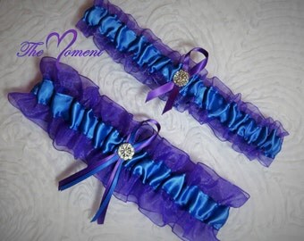 Purple and Royal Blue Garter Set, Royal Blue and Purple Garter Set, Ribbon Garter, Purple Garter, Prom Garter, Bridal Garter, Wedding Garter