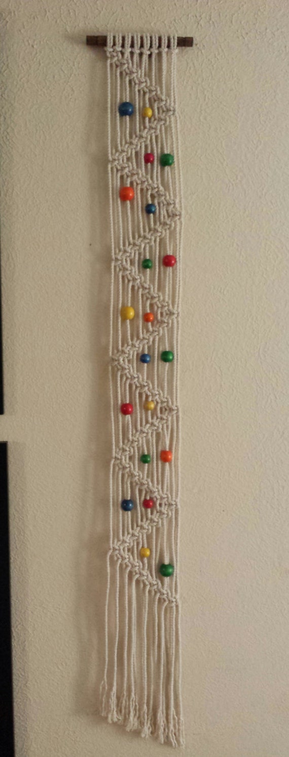 Macrame Wall Hanging Art // Colorful Wooden Beaded Macrame