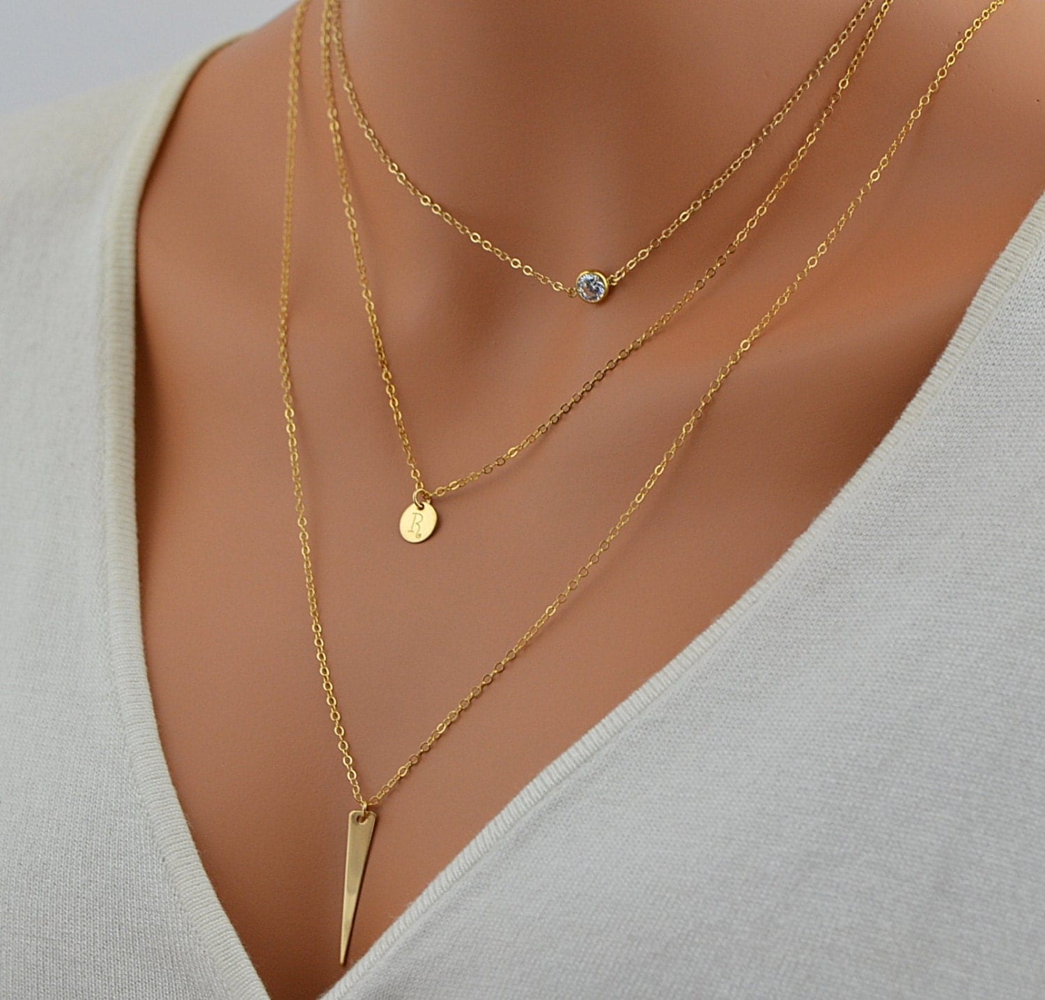 Layered Necklace Set Gold Layering Necklace Cz Necklace 3518