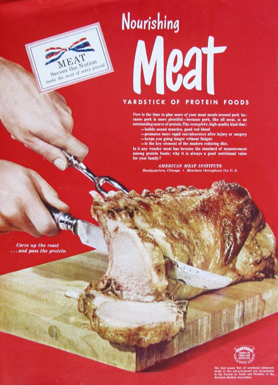 1951 American Meat Institute Ad Nourishing Meat Yardstick