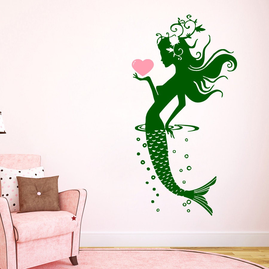 Mermaid Wall Decals Sea Bath Water Nymph Girl With Heart Vinyl