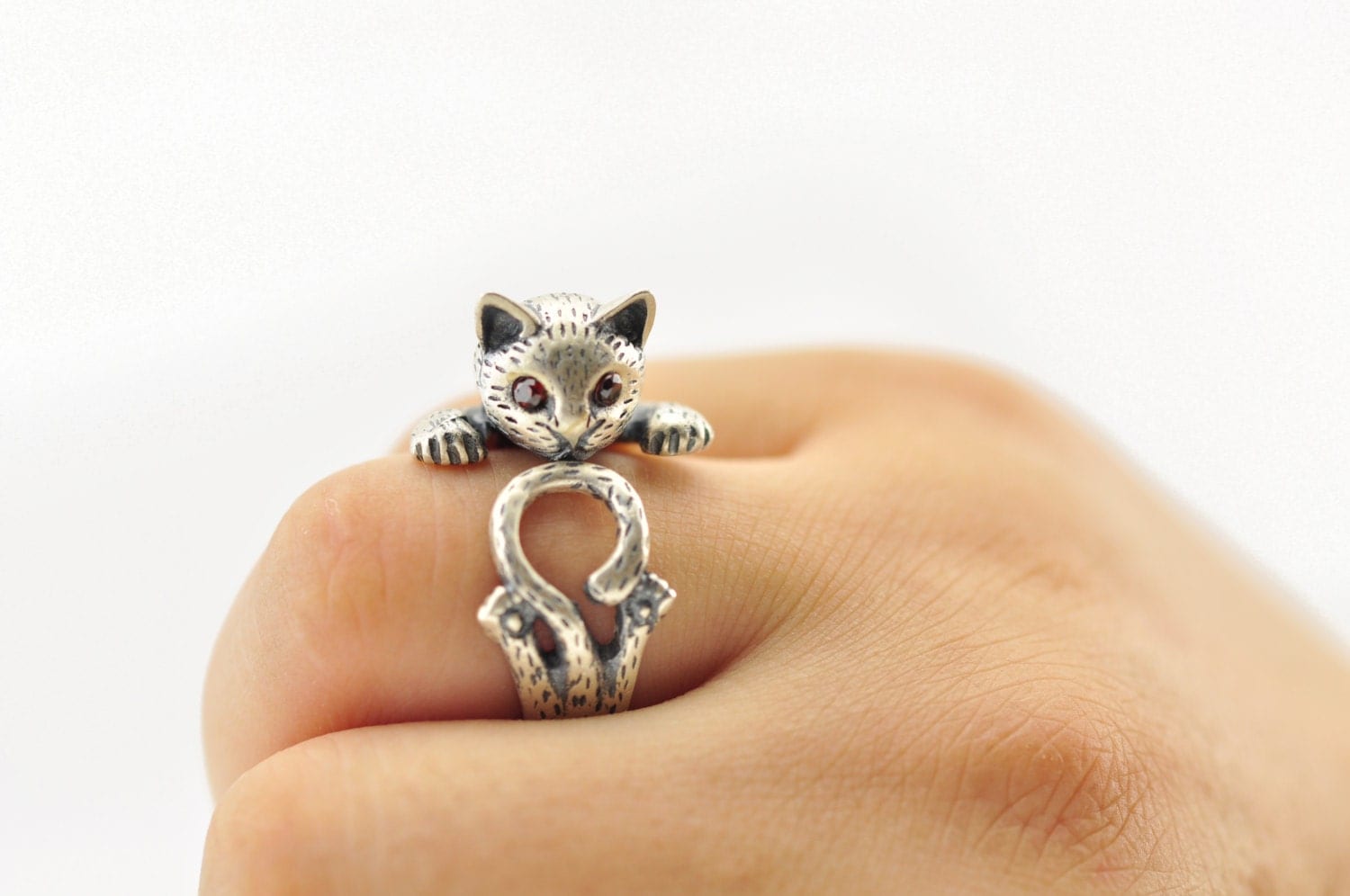 Kitty Cat Ring In Sterling 990 Silver With Different Jewels