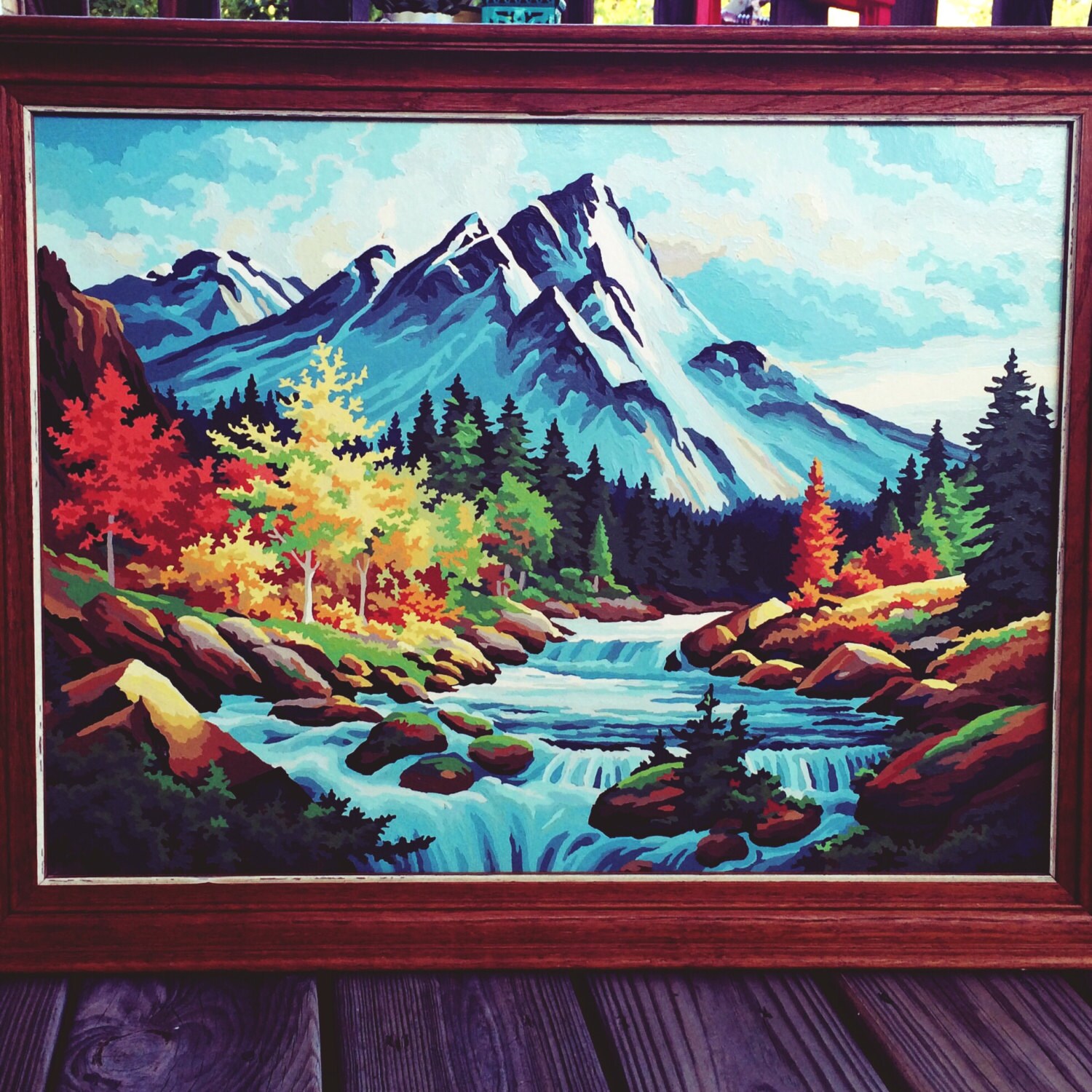 Large vintage paint by numbers painting of mountain
