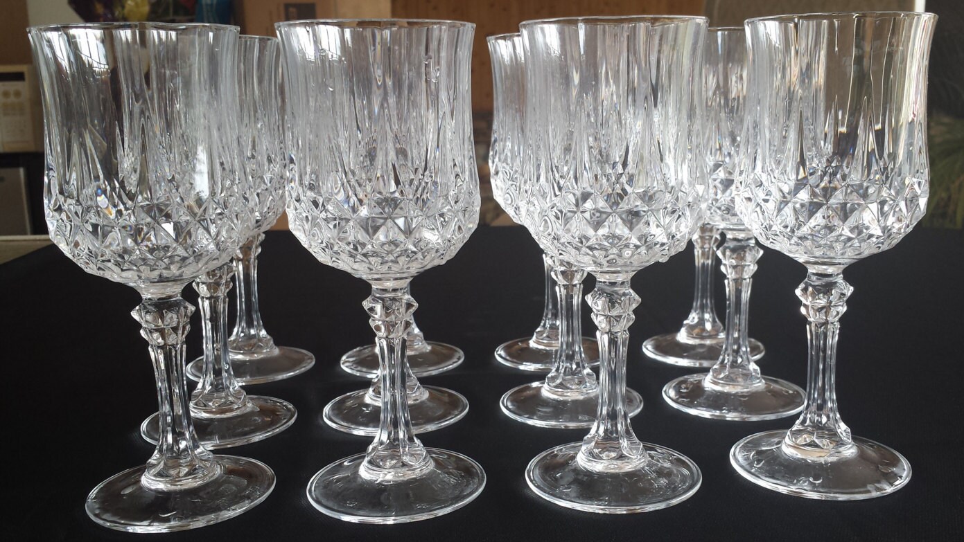 Vintage Elegant Lead Crystal Wine Glasses 12 Total 1980 D274 3 