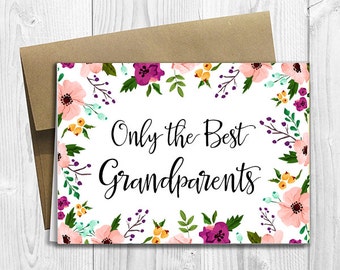 PRINTED CUSTOM Only the Best Grandparents Get Promoted to Great Grandparents Pregnancy Announcement 5x7 Greeting Card - Watercolor Flowers