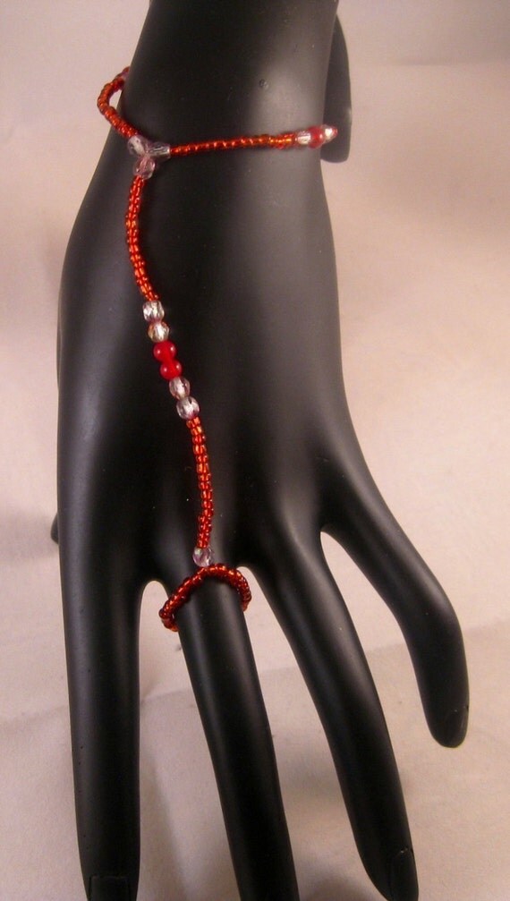 Red Stretch Slave Bracelet Ring Bracelet Red Beaded Stretch