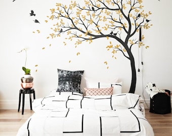 Wall Decal Large Tree decals huge tree decal nursery with birds white tree decals Wall tattoos Wall mural removable vinyl wall sticker 032