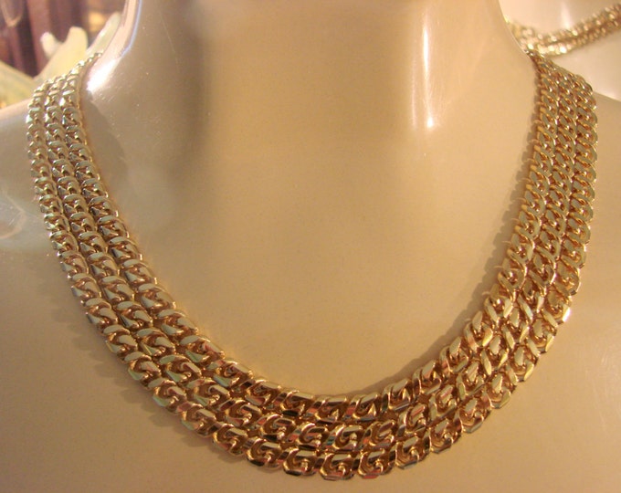 80s Modernist Bib Necklace / Multi Chain / Vintage / Goldtone / Jewelry / Jewellery