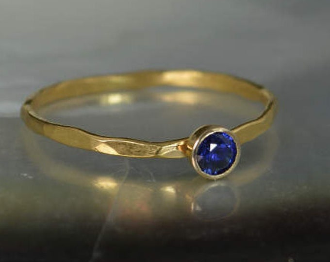 Dainty Solid 14k Gold Sapphire Ring, 3mm Gold Solitaire, Solitaire Ring, Real Gold, September Birthstone, Mothers Ring, Solid Gold Band
