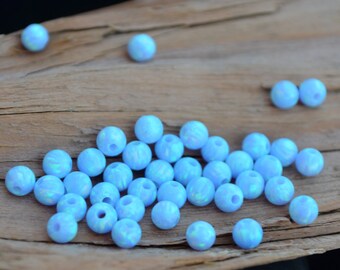 5mm LIGHT BLUE OPAL Round Beads -Smooth Opal Beads-Wholesale Lot, Fully Drilled Holes-Jewelry Making-October Birthstone