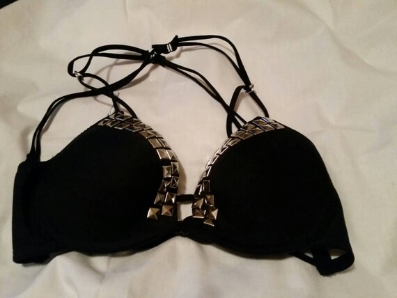 Studded Stappy Front Closure Deep V Push Up Cross by BittenTwice87