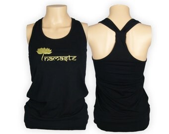 Namaste Lotus Yoga Tank Top - Cotton Lycra Workout Shirt - Extended Length WH9