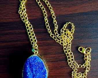 Dark Blue Druzy gold necklace