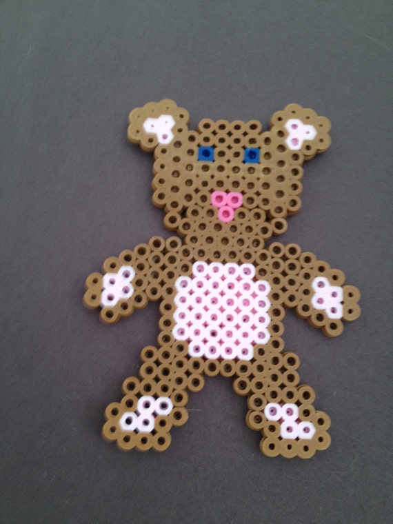 Perler Bead Pink and Brown Teddy Bear