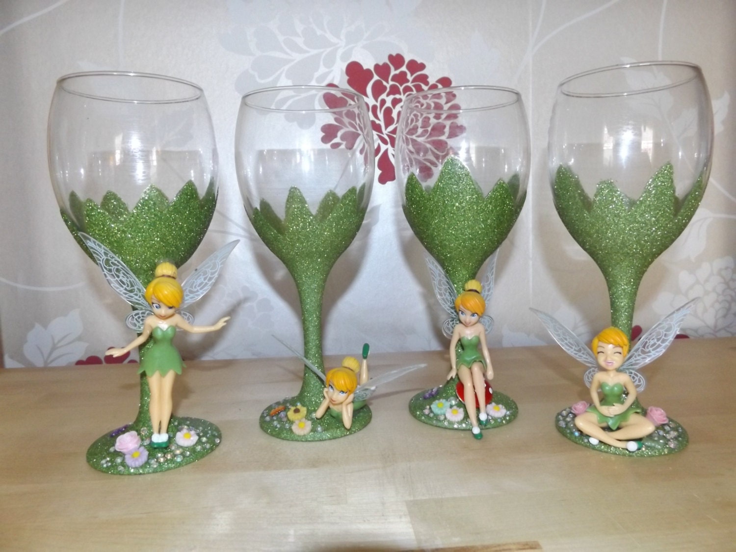 Set of 4 Tinkerbell wine glass fairy party by DesignedByDeeUK