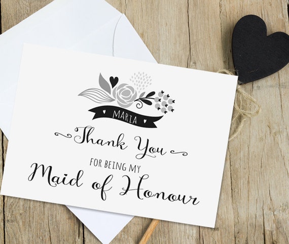thank you for being my maid of honor card