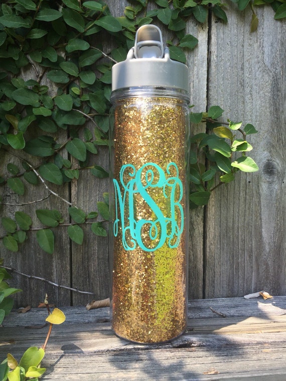 Gold Glitter Monogrammed Water Bottle