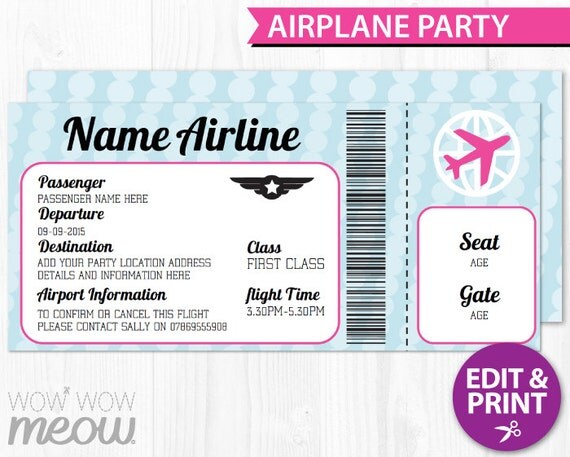 items similar to pink girls airplane ticket invite