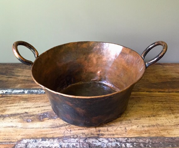 Primitive Large Solid Copper Wash Tub with by HoneyBeeHillVintage