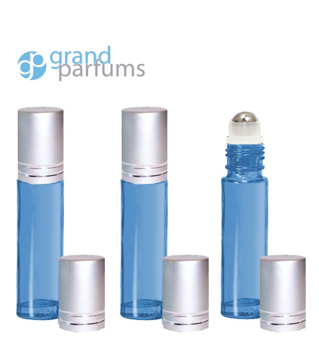3 Light Blue 10ml Empty Glass Roller Ball Roll On Bottles with