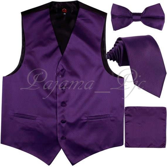 Eggplant Dark Purple Solid Tuxedo Suit Vest Waistcoat & Neck