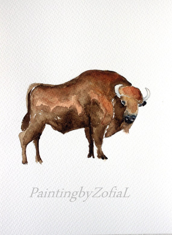 original watercolor painting aurochs painting by paintingbyZofiaL