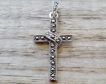 Marcasite Cross Pendant - Sterling Silver Cross Pendant - Marcasite Silver Cross Pendant - Silver Marcasite Cross Necklace