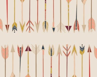 Arrow Fabric, Modern Cotton Fabric by the Yard, Fletching Chant, Wild and Free, Art Gallery, Soft Nuetral Tones, Pink, Cream, Coral