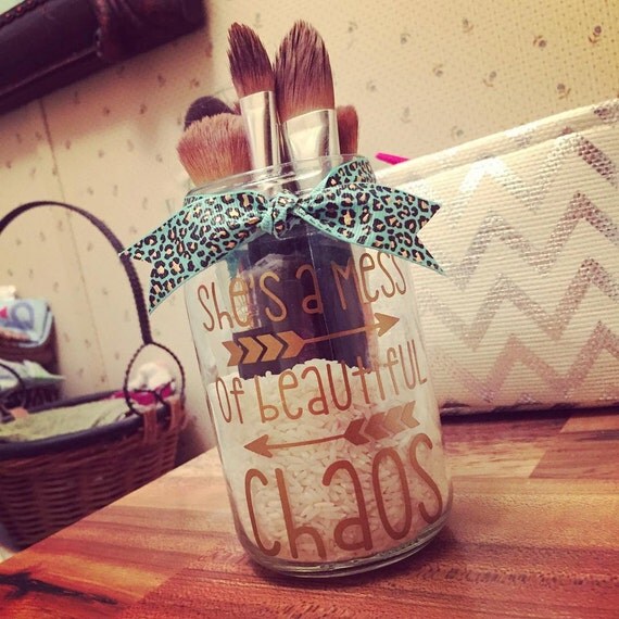 Customized Mason Jar Makeup Brush Holder by DSouthDesigns on Etsy