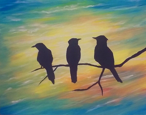 Items similar to Three Birds Original Art Painting 18x14 On Canvas ...