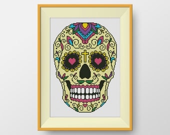 BUY 2, GET 1 FREE! Sugar skull Cross Stitch Pattern, Cross stitch pattern mexico, pdf counted cross stitch pattern, Instant Download, #P070