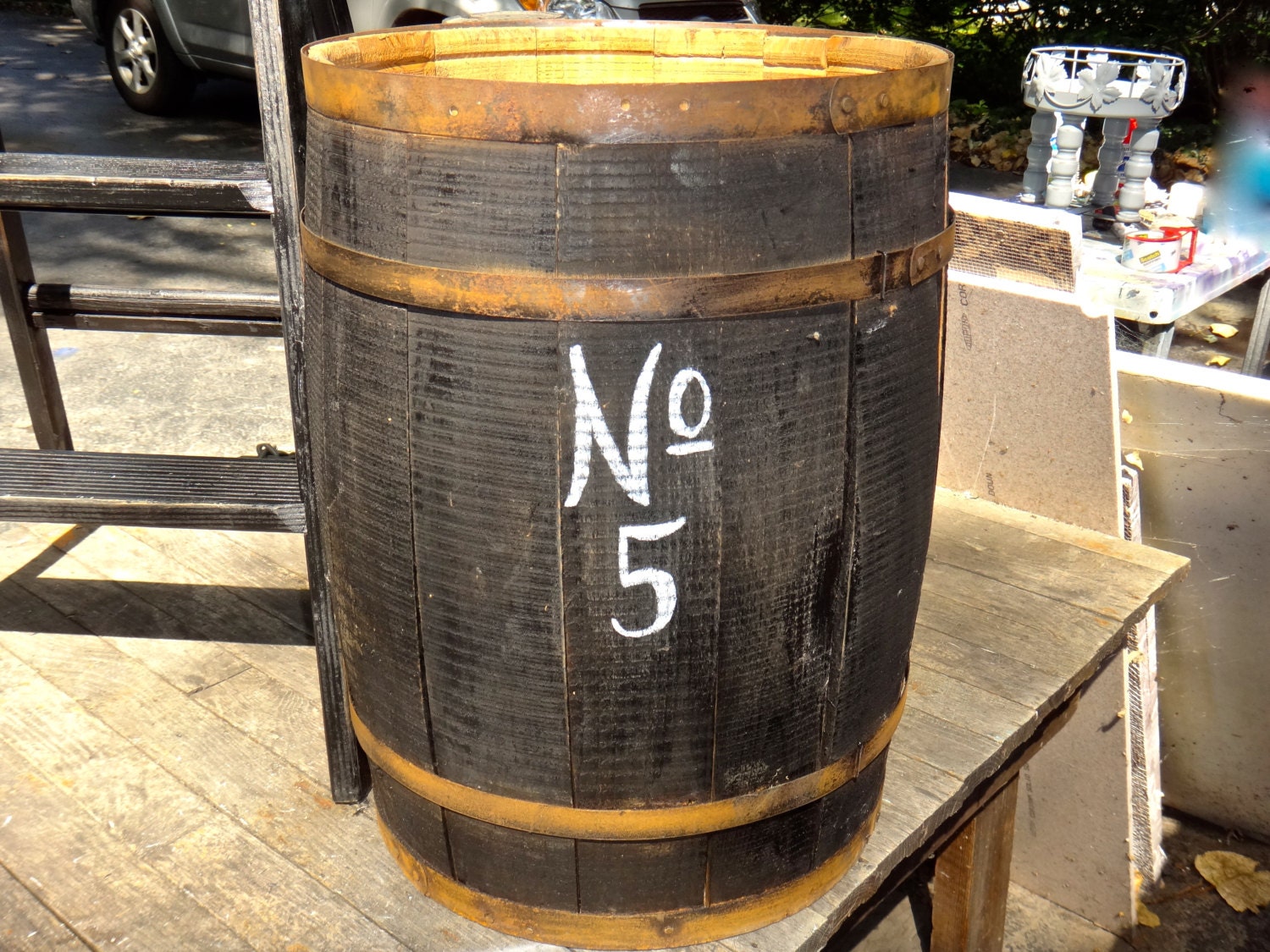 Barrel Wooden Barrel No. 5 Wooden Garbage Can Black Barrel