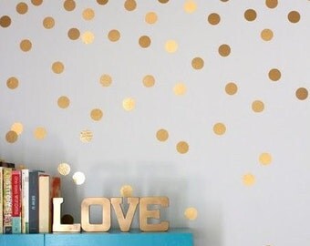 Gold polka dot decals, vinyl decals, black polka dot decal, gold dot decals, wall decals, two inches dots vinyl, metallic gold decal