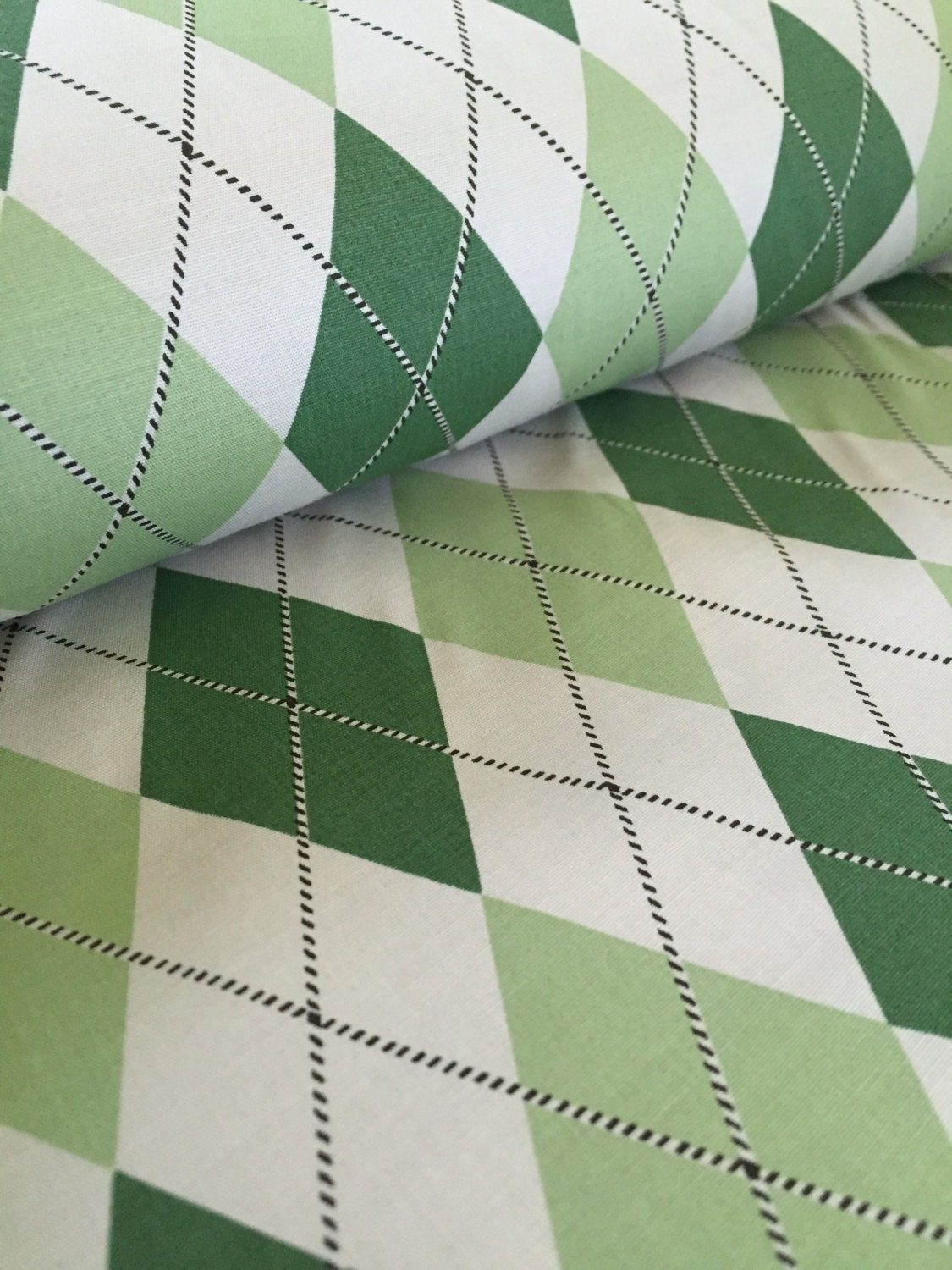 Stretch Poplin Green Argyle Fabric