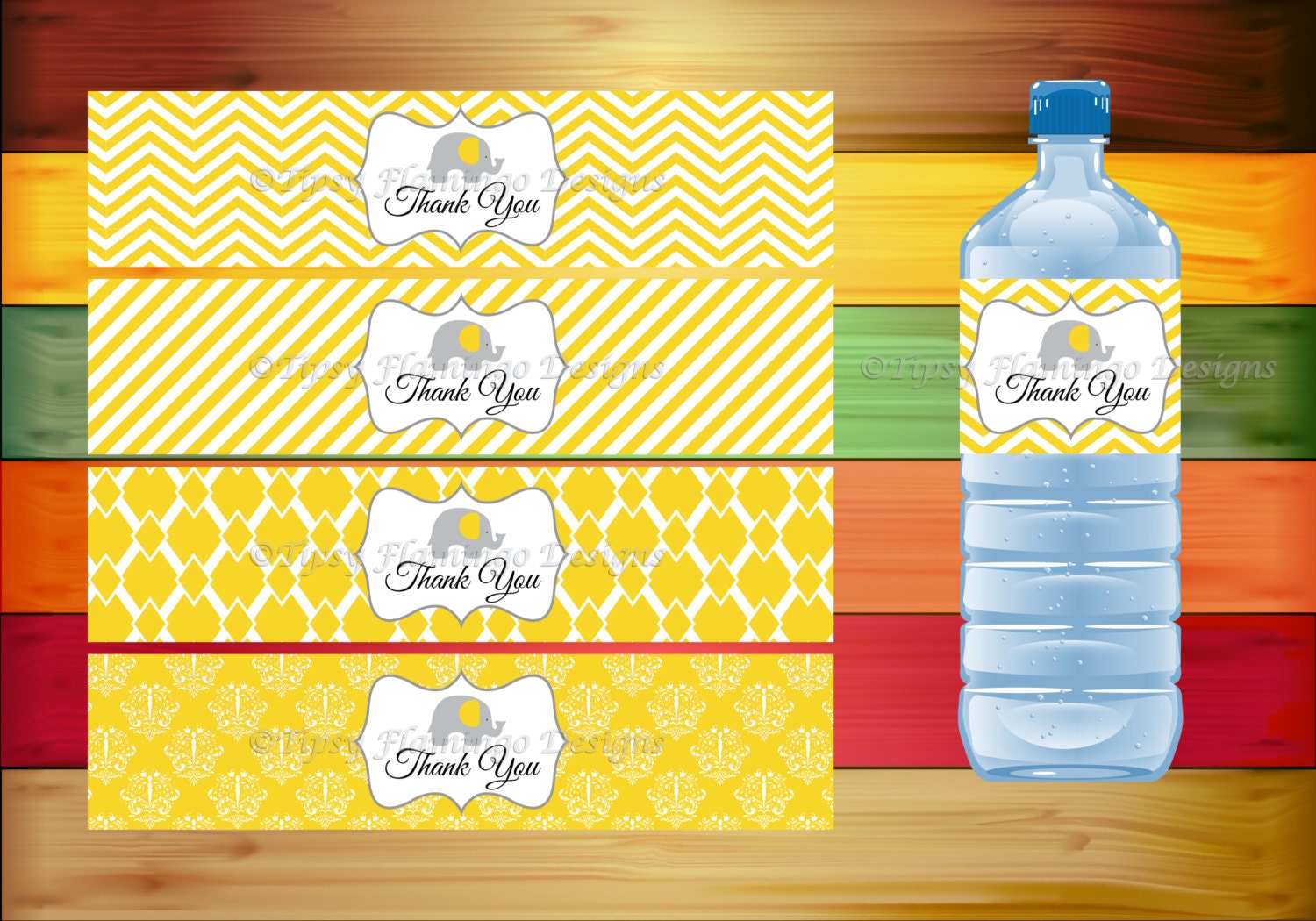 Water Bottle Labels Thank You Party Labels Yellow