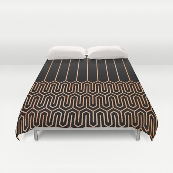 Geometric Pattern Duvet Art Deco Duvet Black by SaudadePrints
