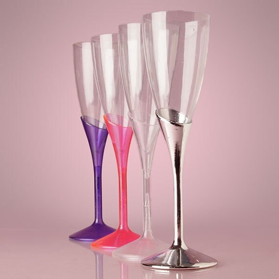 12 Fancy 9 Tall Champagne Flutes Pink Clear by KraftyKlassics