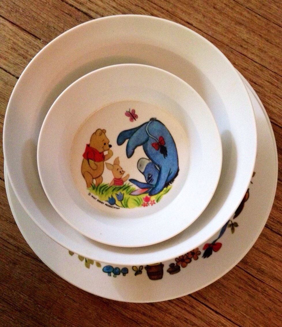 Dishes Kids' Winnie The Pooh Printed 1970s Melamine